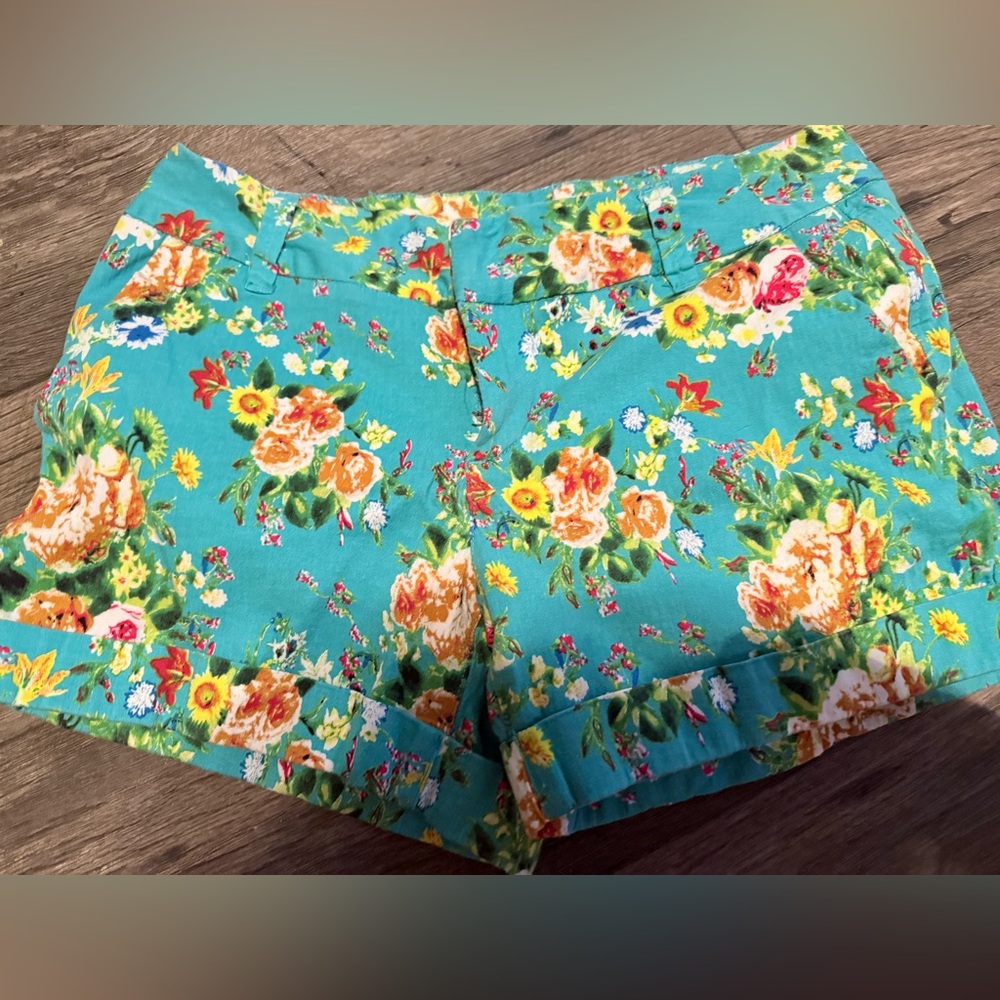 Dear John Turquoise Floral Cuffed Jean Shorts